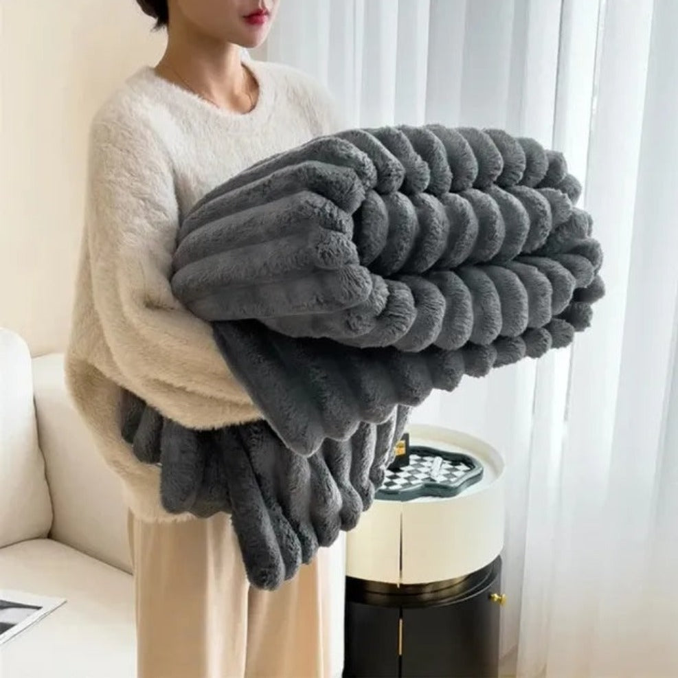 Housse de couette en peluche – Beige, structure côtelée pour salon ou chambre