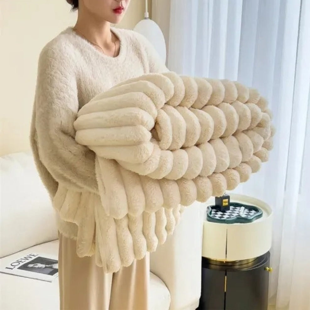 Housse de couette en peluche – Beige, structure côtelée pour salon ou chambre