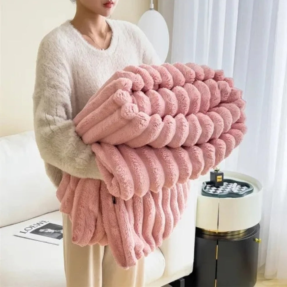 Housse de couette en peluche – Beige, structure côtelée pour salon ou chambre