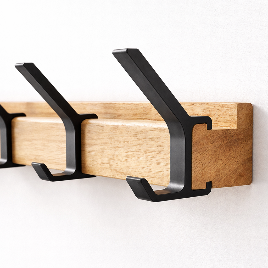 Wall-mounted coat rack – Black, Scandinavian design with adjustable double hooks for the entryway or bedroom