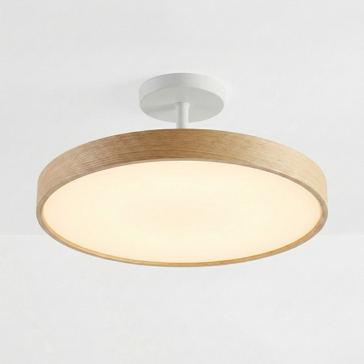 round japanese minimalist ceiling light in natural oak