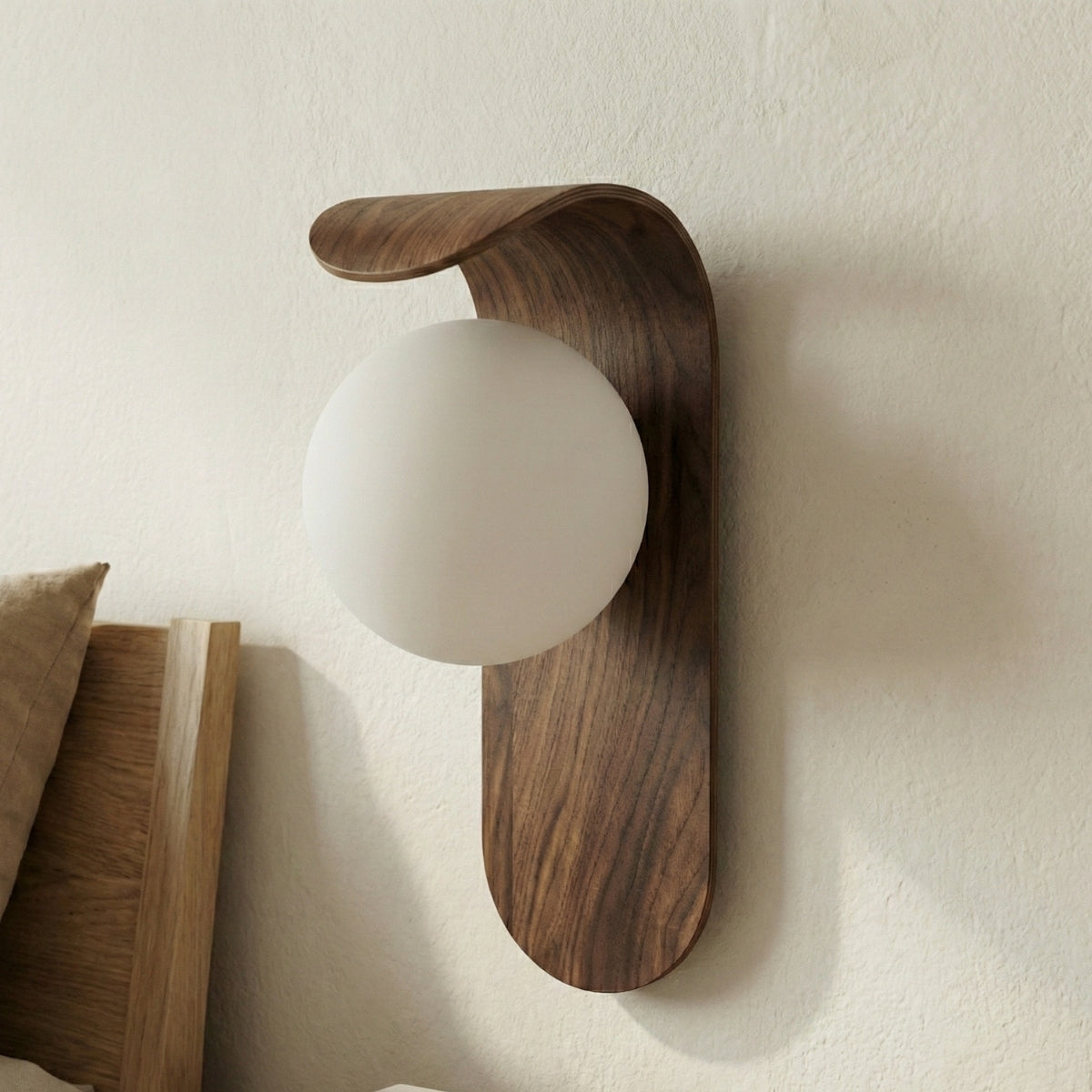 round nordic wood wall light