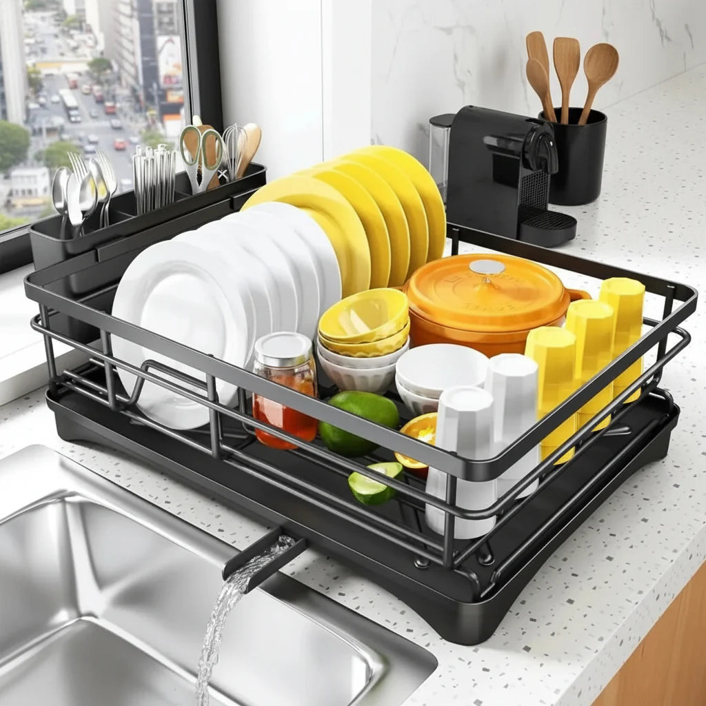Dish Rack – Modern Design Made of Durable Plastic and Metal for Efficient Drying of Plates and Cutlery in the Kitchen