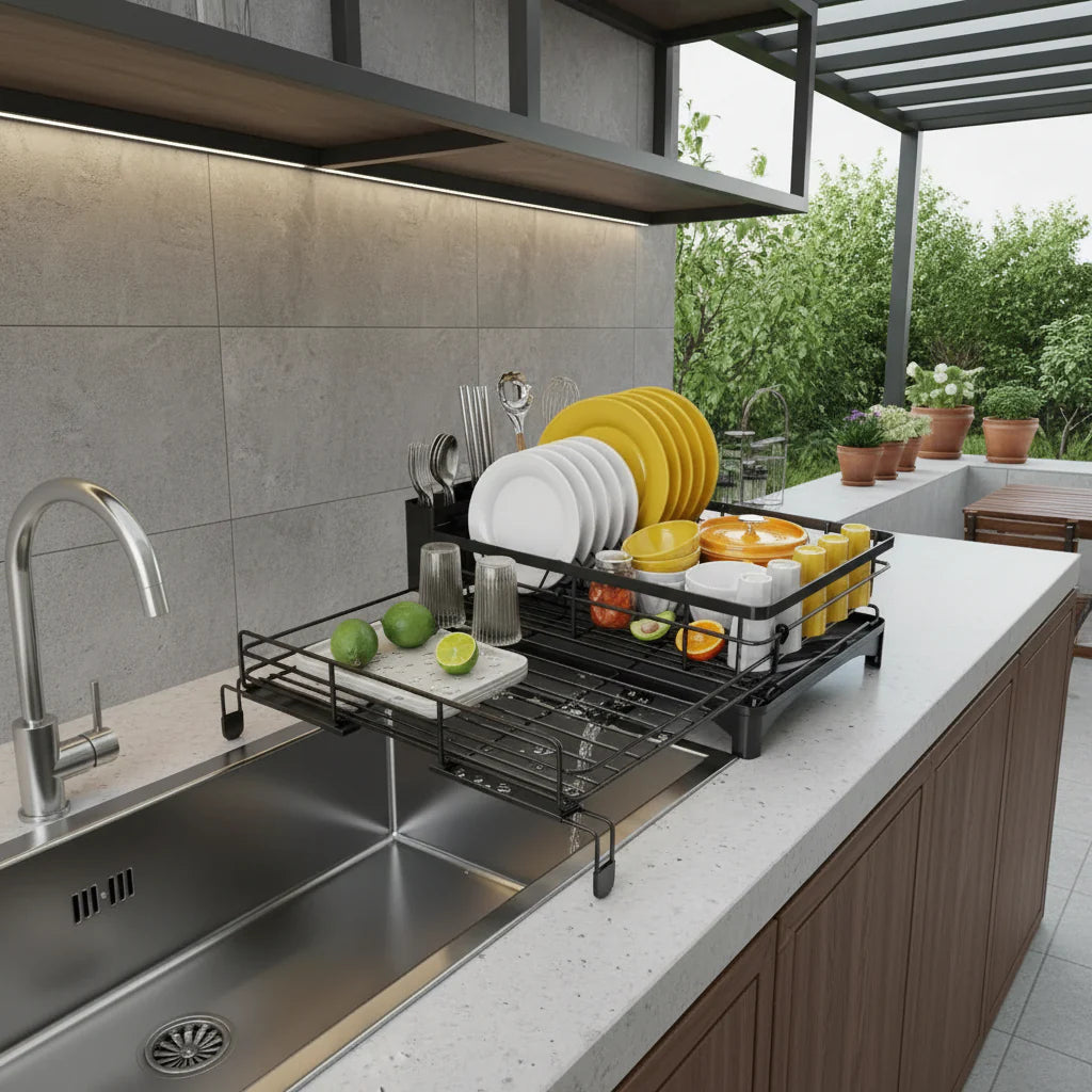 Dish Rack – Modern Design Made of Durable Plastic and Metal for Efficient Drying of Plates and Cutlery in the Kitchen