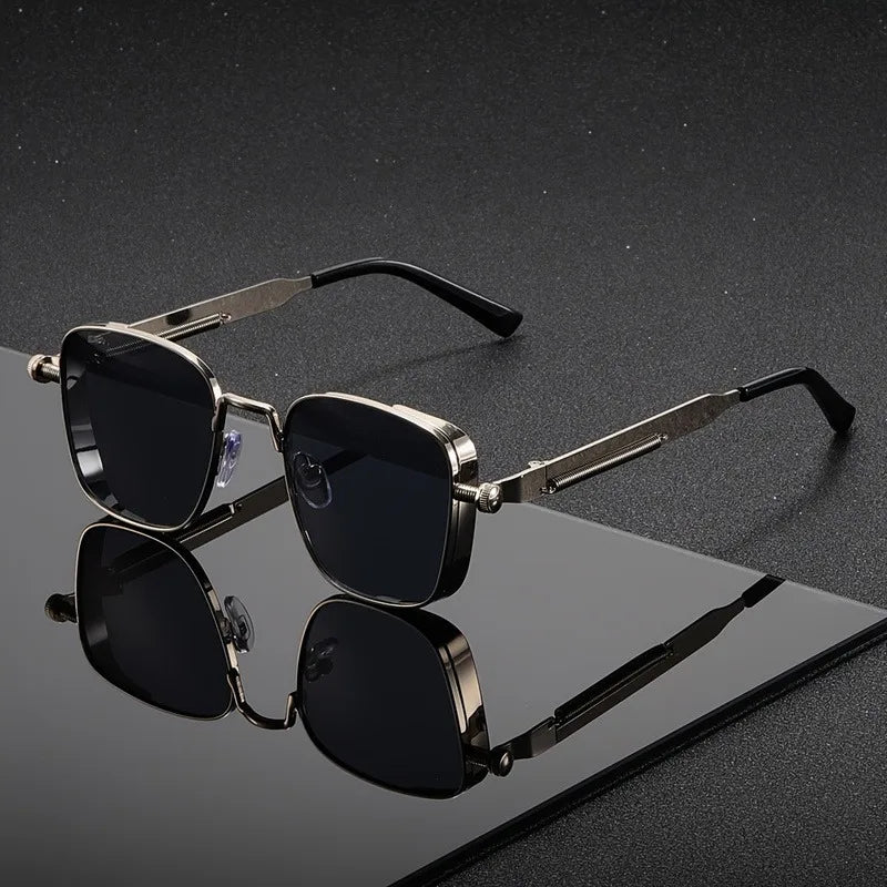Lunettes de Soleil Carrées Unisexes en Métal avec Protection UV400