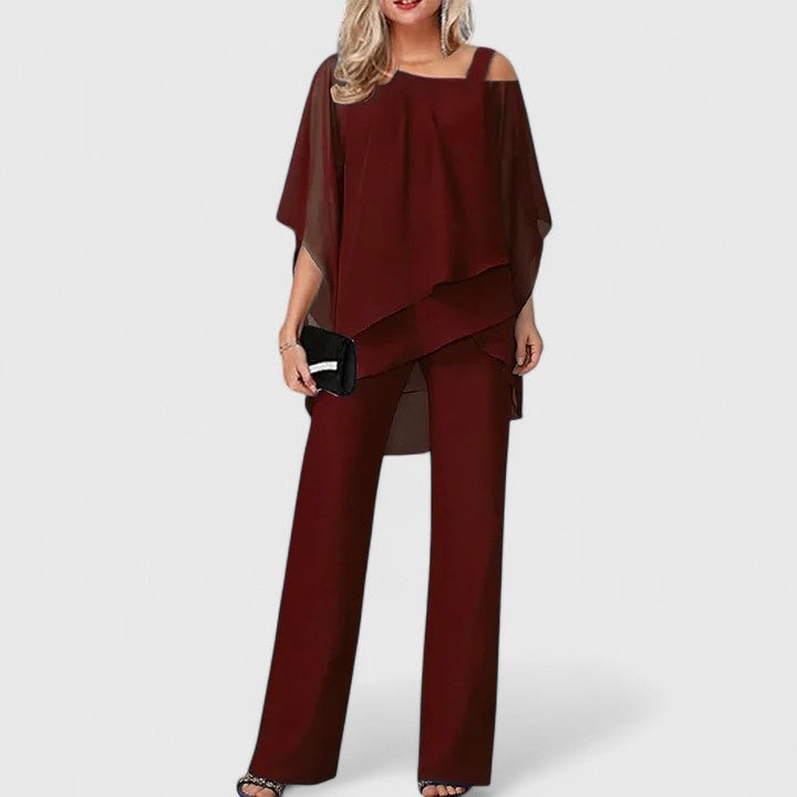 Wisteria | Women's Elegant Two-Piece Chiffon Overlay Pant Suit