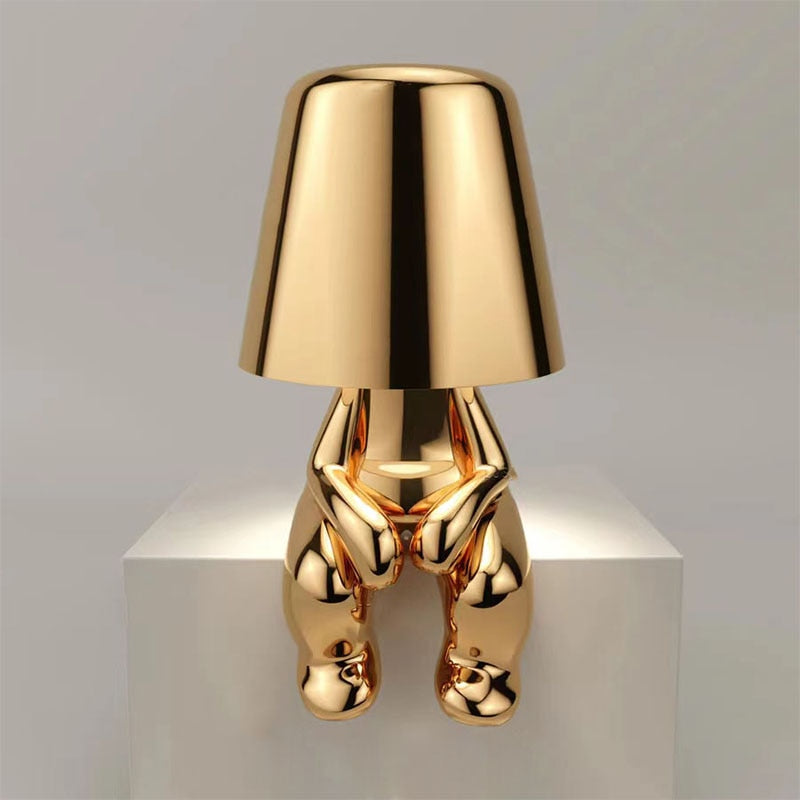 Lampe à Poser Silhouette Rechargeable en Résine, Finition Dorée ou Argentée