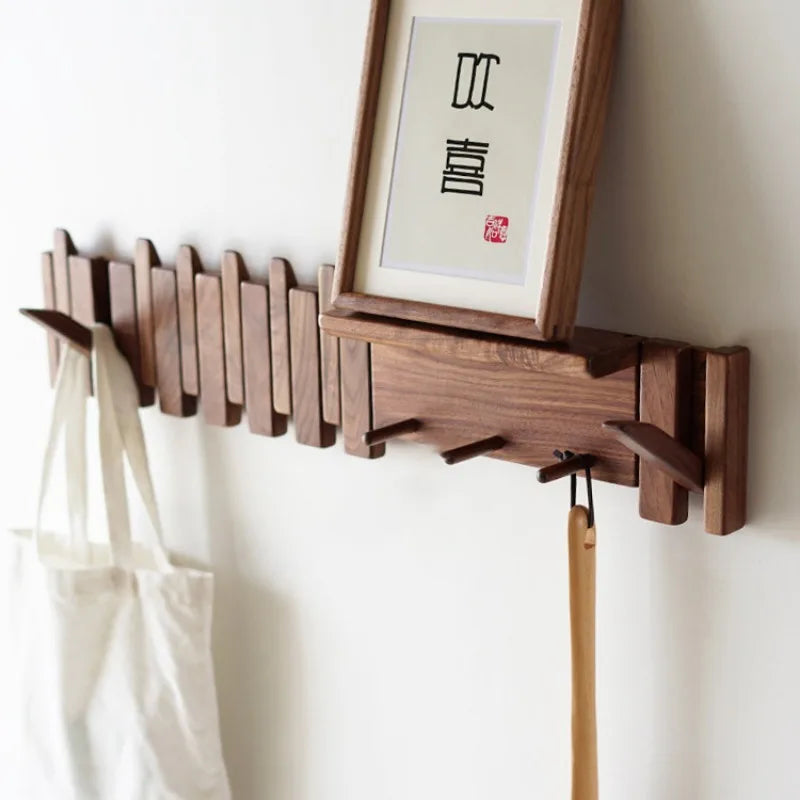 Walnut Wood Coat Rack – Creative Piano Key Design for the Hallway or Entryway with 9 Hooks