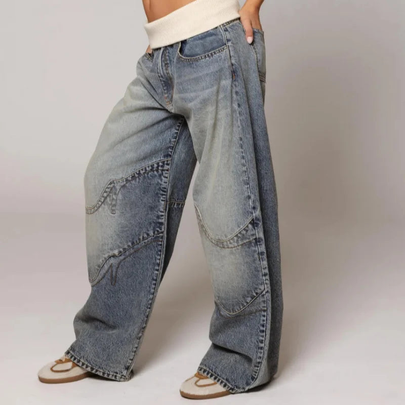 Jean Baggy Femme Taille Haute en Denim Stretch