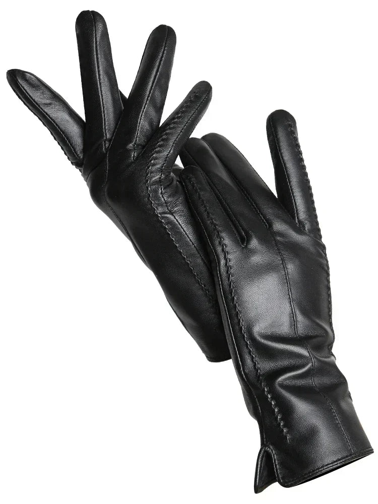 Gants d'Hiver Femme en Cuir, Doublure Polaire Chaude