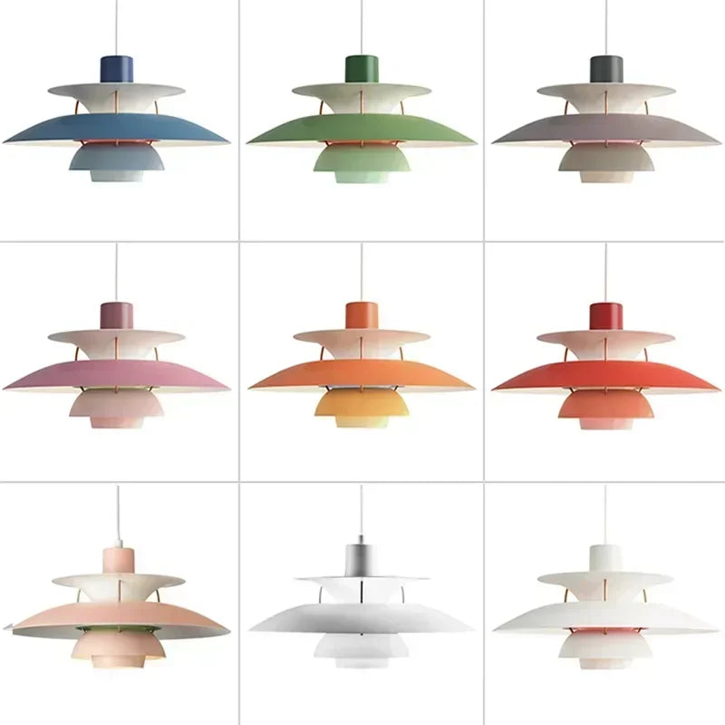 Danish Pendant Light – Layered Metal Design in a Colorful Style for the Dining Room or Living Room