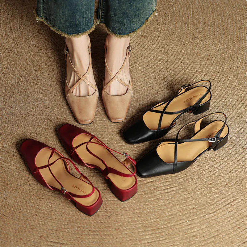 Escarpins Femme en Cuir Véritable - Talon Bloc Stable