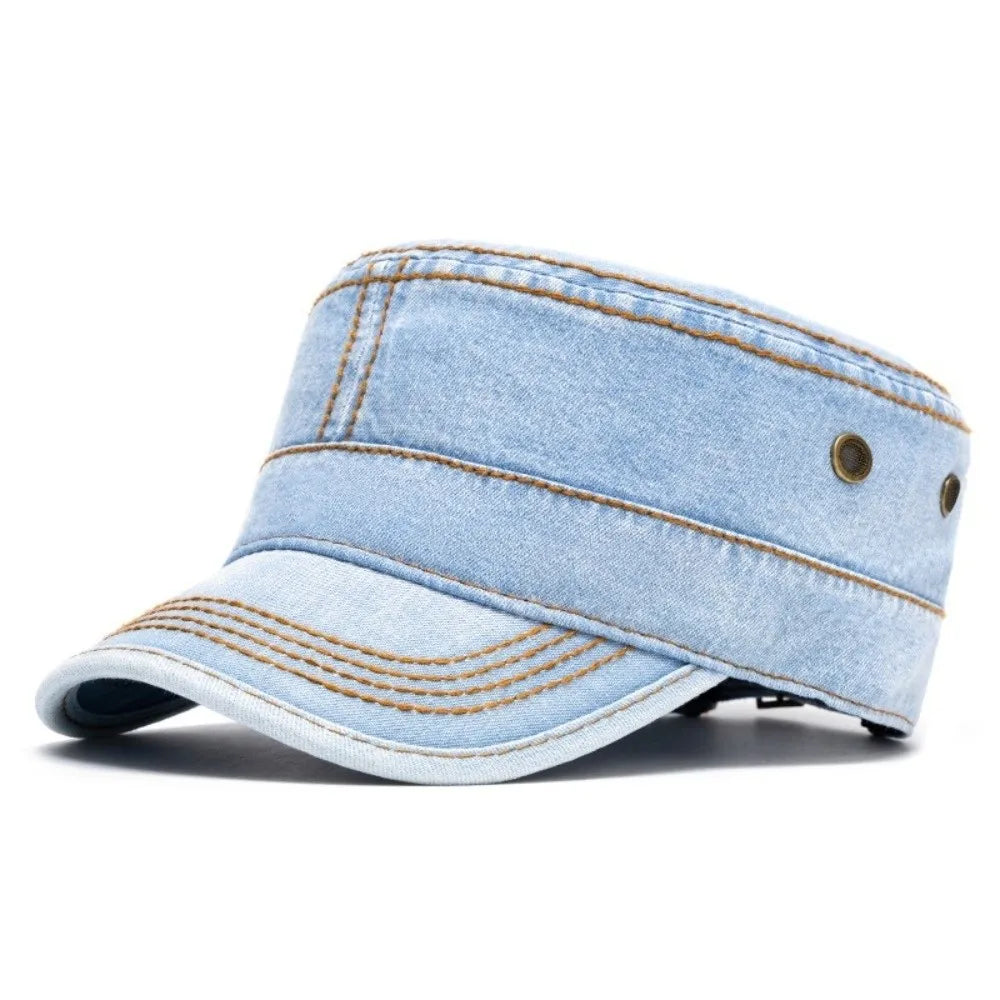 Casquette Denim Unisexe Style Militaire Délavée