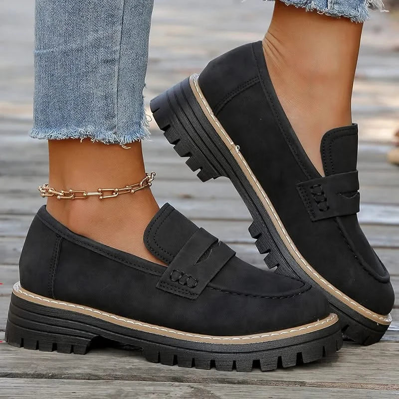 Mocassins Femme en Daim à Semelle Plateforme Épaisse