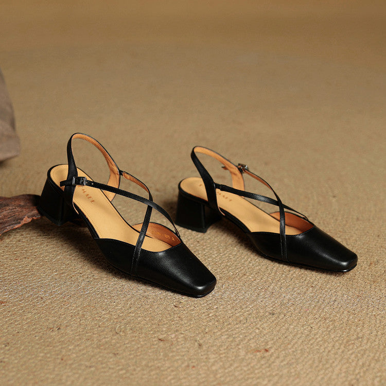 Escarpins Femme en Cuir Véritable - Talon Bloc Stable