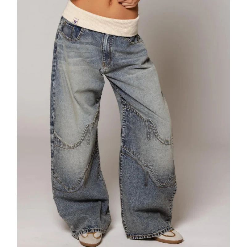 Jean Baggy Femme Taille Haute en Denim Stretch
