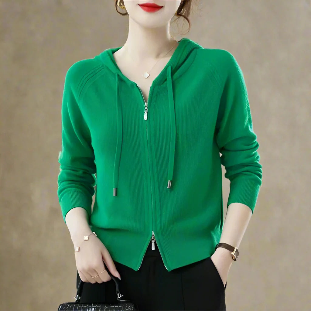 Sweat à Capuche Femme en Maille Molletonnée Zippée