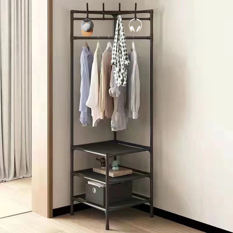 Corner Shelf – Black Metal, Modern Design for Clothing Storage in the Hallway or Bedroom