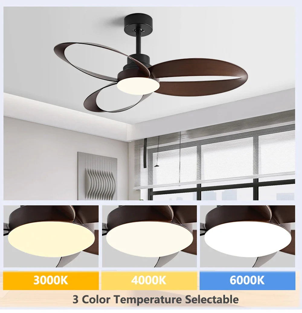 Ventilateur de plafond moderne – Pales en bois, éclairage LED dimmable pour salon ou chambre