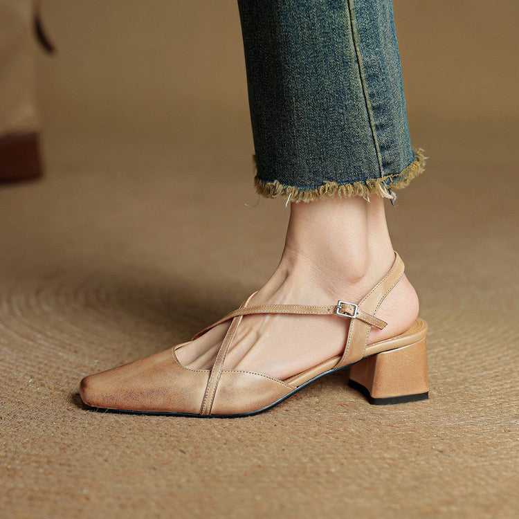 Escarpins Femme en Cuir Véritable - Talon Bloc Stable