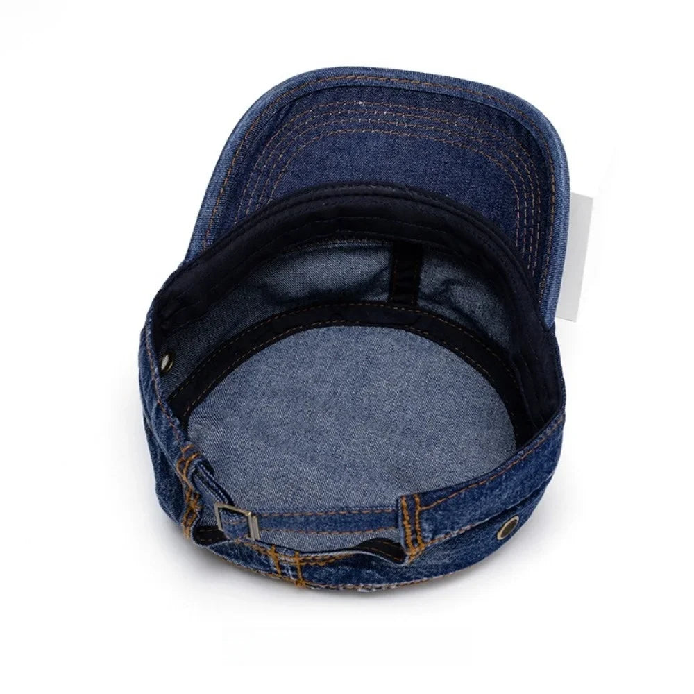 Casquette Denim Unisexe Style Militaire Délavée