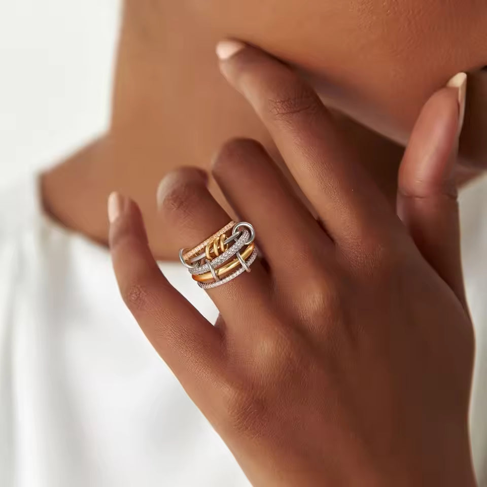 Bague Femme Plaquée Or Multi-Rangs Effet Empilé