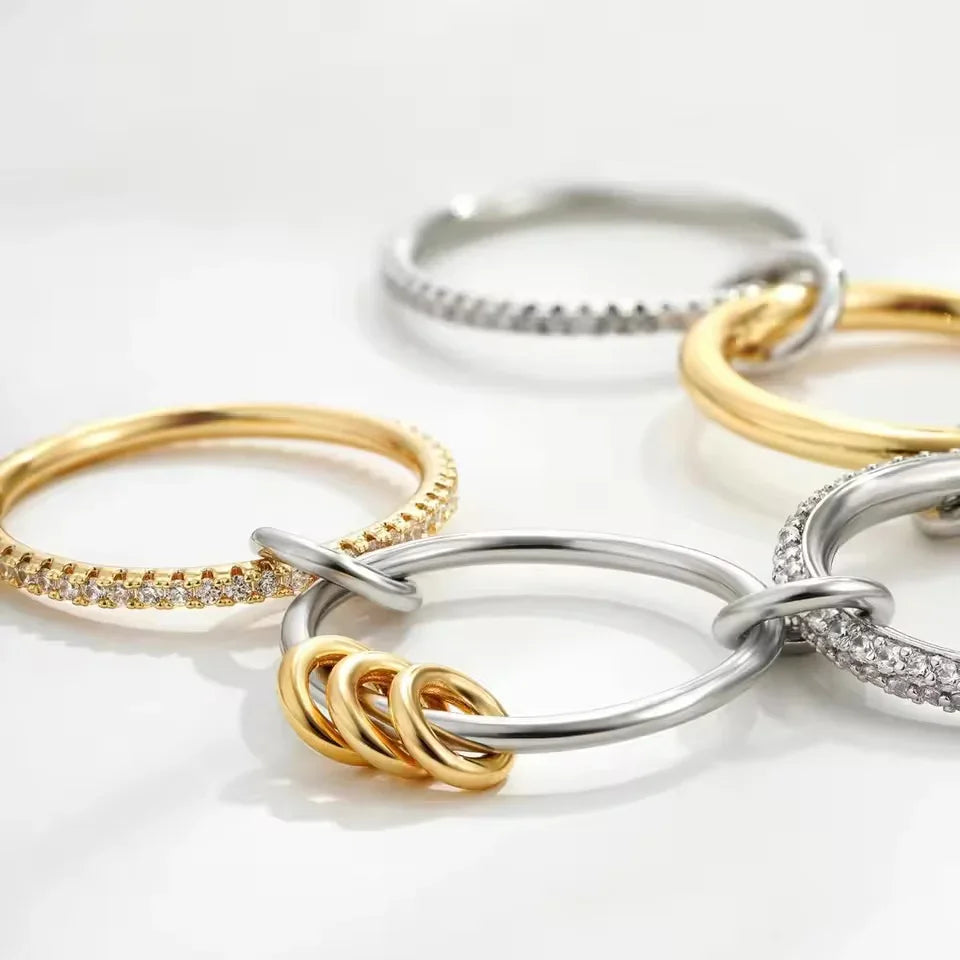 Bague Femme Plaquée Or Multi-Rangs Effet Empilé
