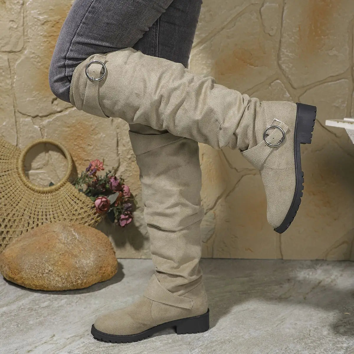 Bottes Hautes Femme à Boucle, Semelle Confort