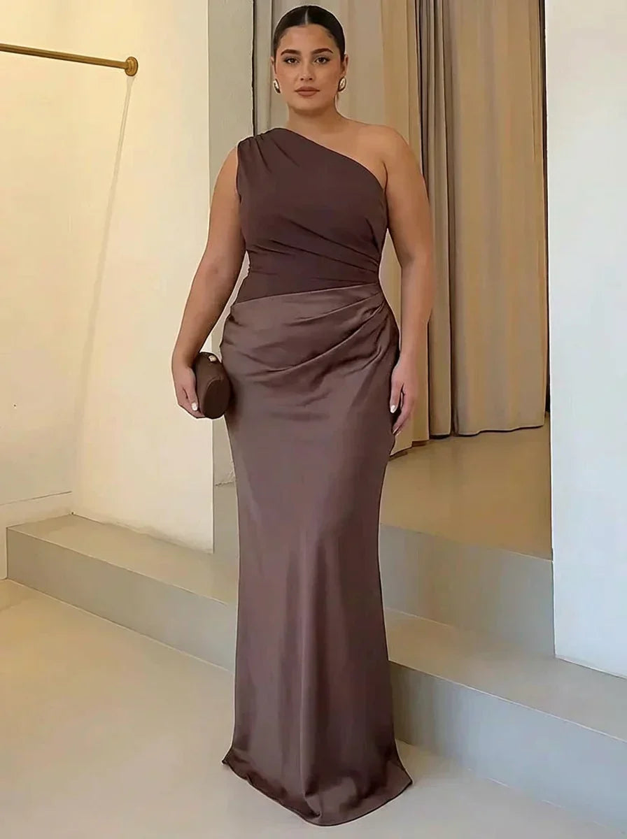 Robe Longue Femme en Satin Asymétrique - Robe de Soirée Élégante