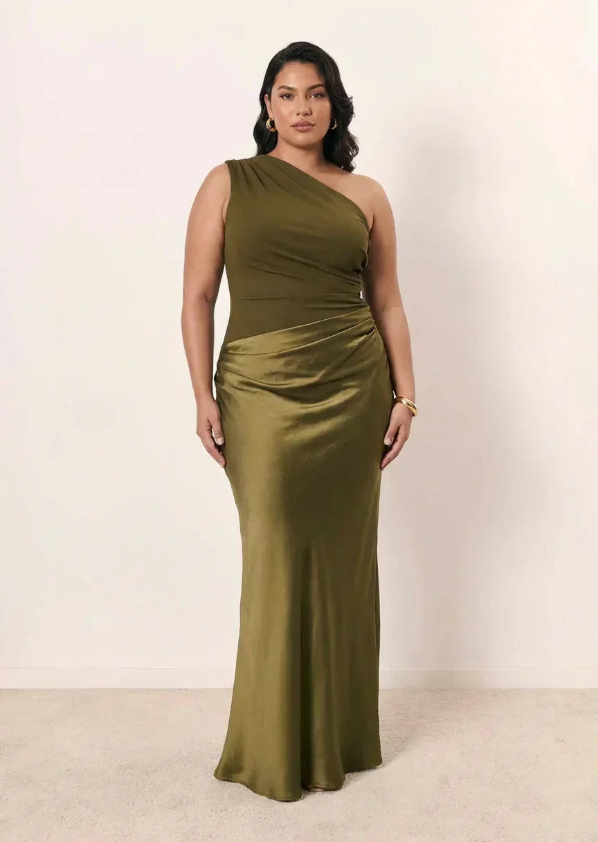 Robe Longue Femme en Satin Asymétrique - Robe de Soirée Élégante