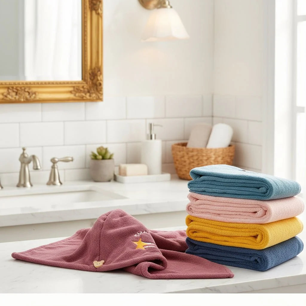 Turban Cheveux Séchage Rapide Femme et Fille en Corail Polaire