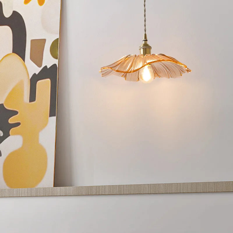 Suspension en verre – Violet et ambre, forme florale Art déco pour table à manger ou salon