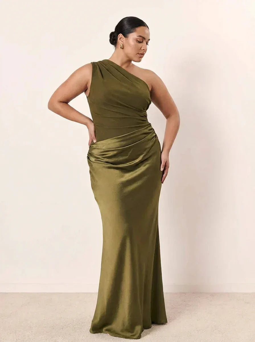 Robe Longue Femme en Satin Asymétrique - Robe de Soirée Élégante