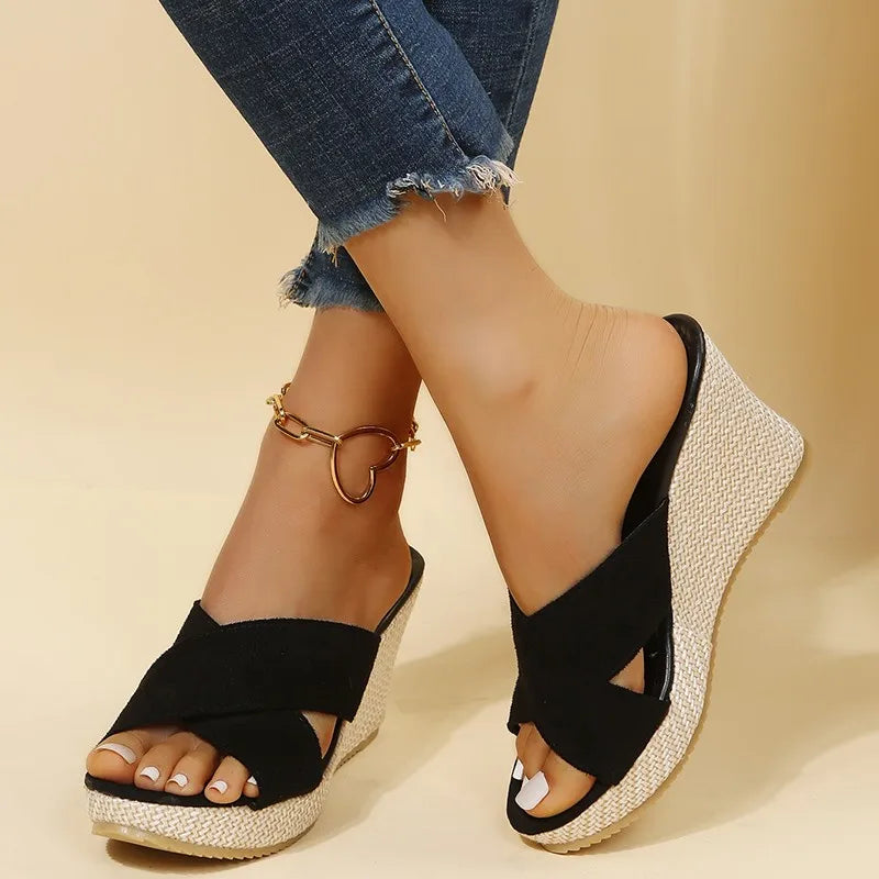 Sandales Compensées Femme Espadrilles Brides Croisées
