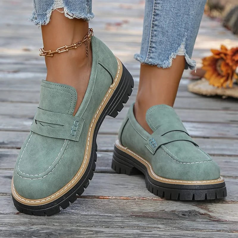 Mocassins Femme en Daim à Semelle Plateforme Épaisse