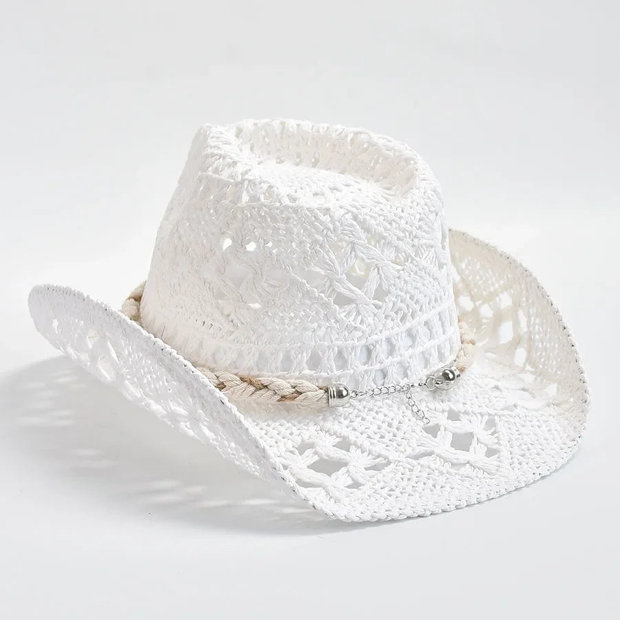 Chapeau d'Été Tressé à Bord Incurvé avec Bande Coquillages