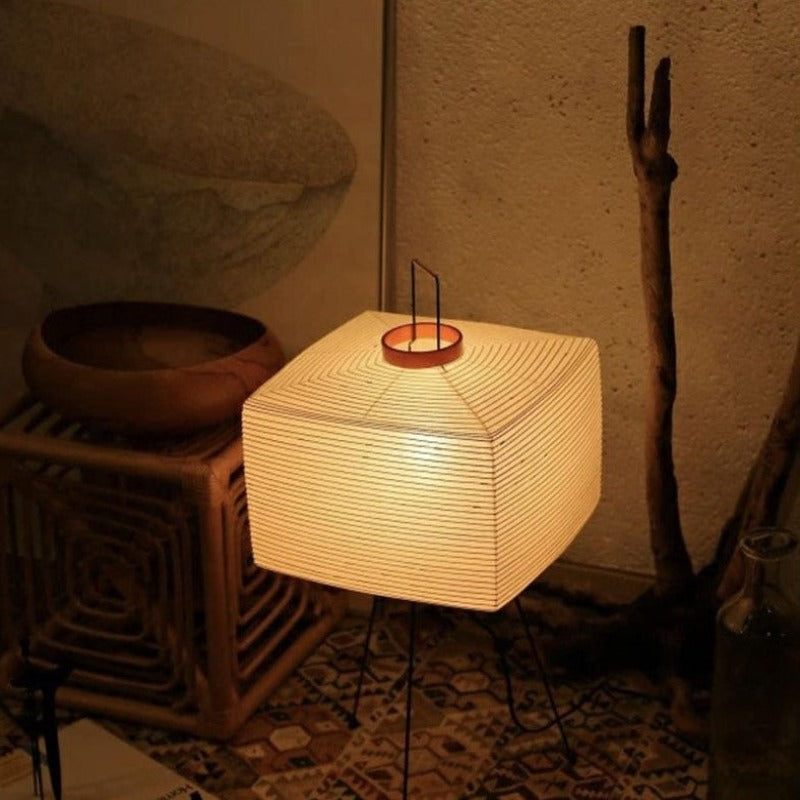 Floor Lamp – White Rice Paper and Metal, Wabi-Sabi Style for the Living Room or Bedroom