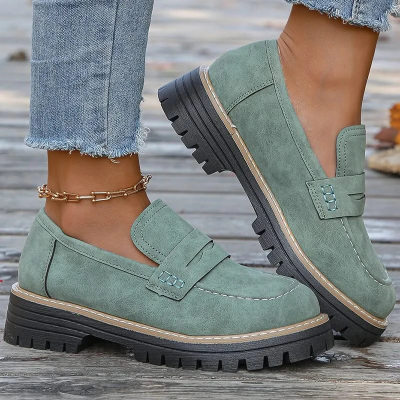Mocassins Femme en Daim à Semelle Plateforme Épaisse