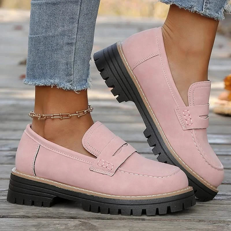 Mocassins Femme en Daim à Semelle Plateforme Épaisse