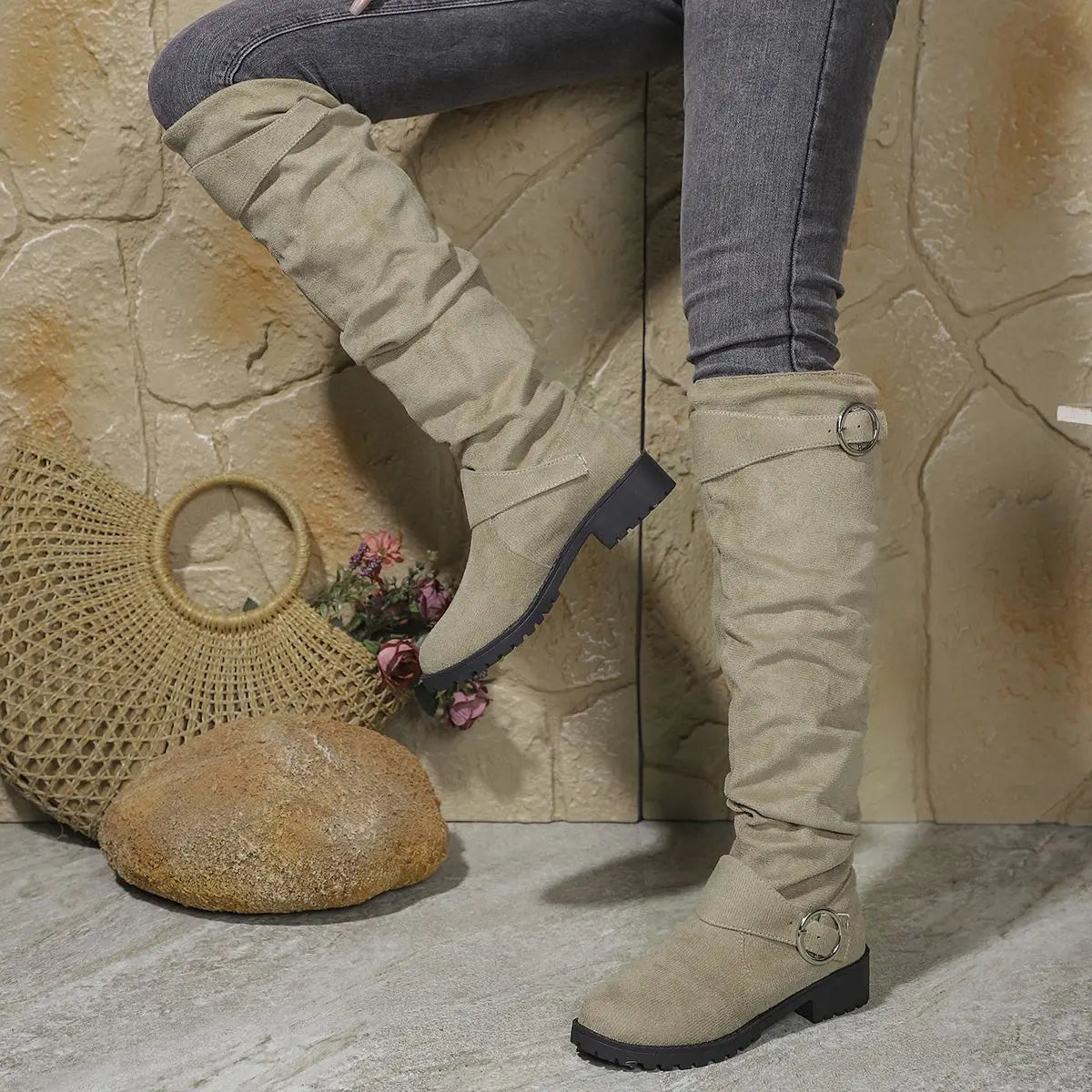 Bottes Hautes Femme à Boucle, Semelle Confort