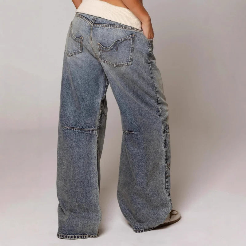 Jean Baggy Femme Taille Haute en Denim Stretch