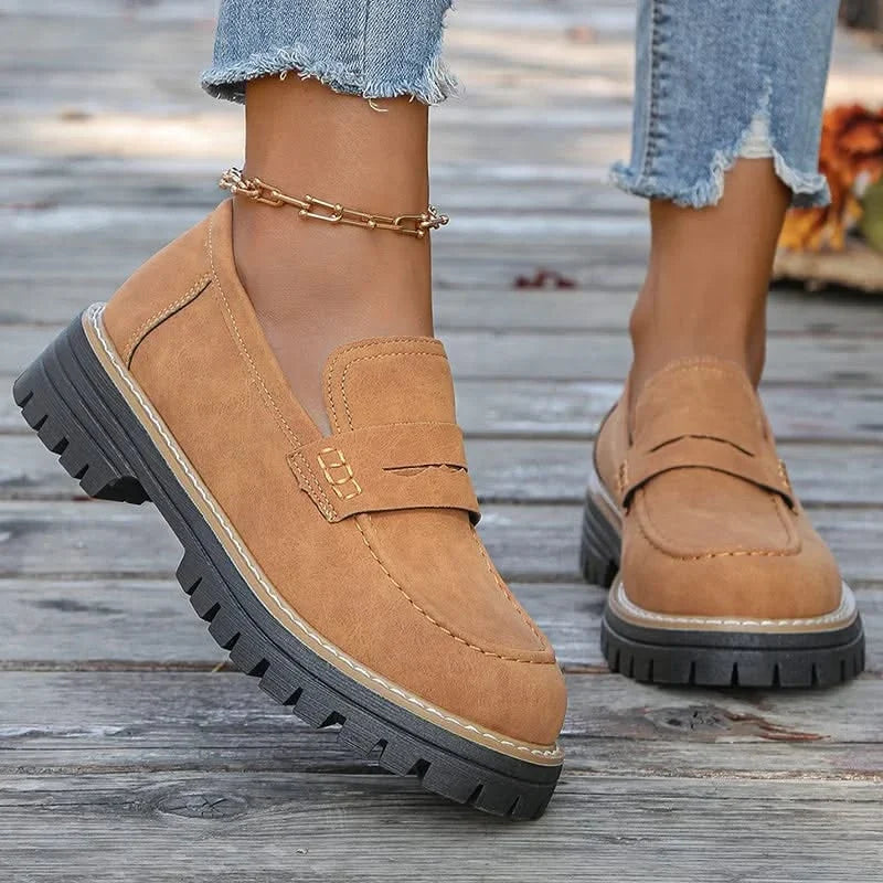 Mocassins Femme en Daim à Semelle Plateforme Épaisse