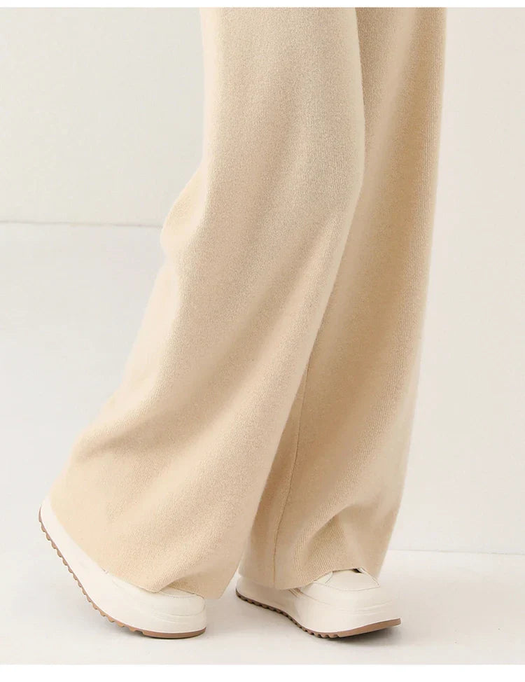 Pantalon Femme Taille Haute Jambe Large en Laine Mérinos