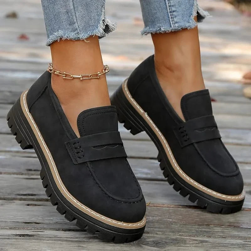 Mocassins Femme en Daim à Semelle Plateforme Épaisse