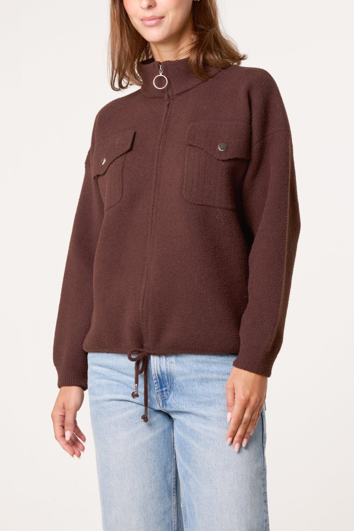 Veste en Maille Zippée Femme à Poches Utilitaires