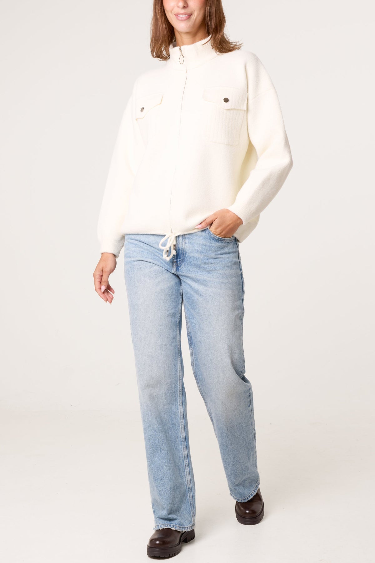 Veste en Maille Zippée Femme à Poches Utilitaires