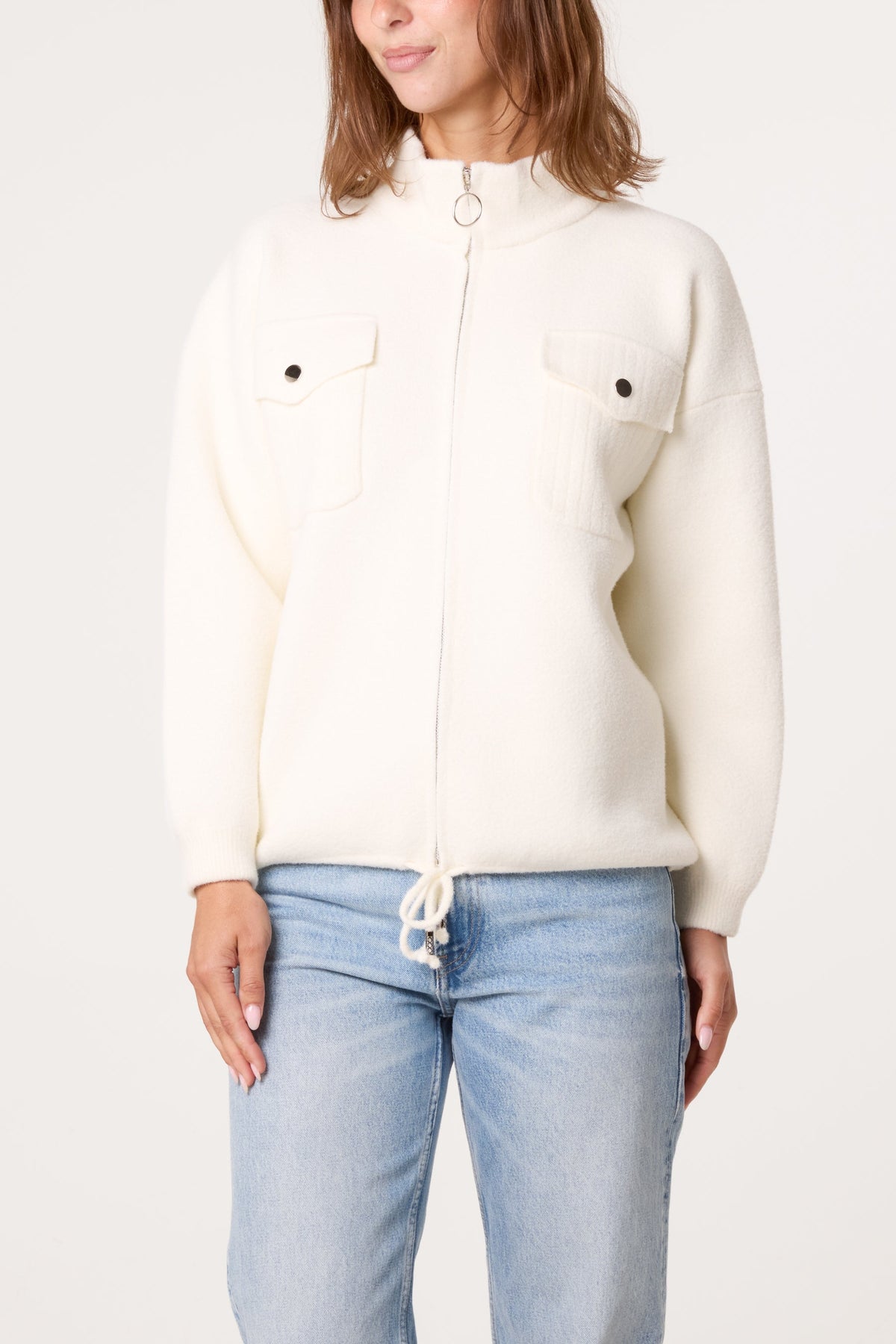 Veste en Maille Zippée Femme à Poches Utilitaires
