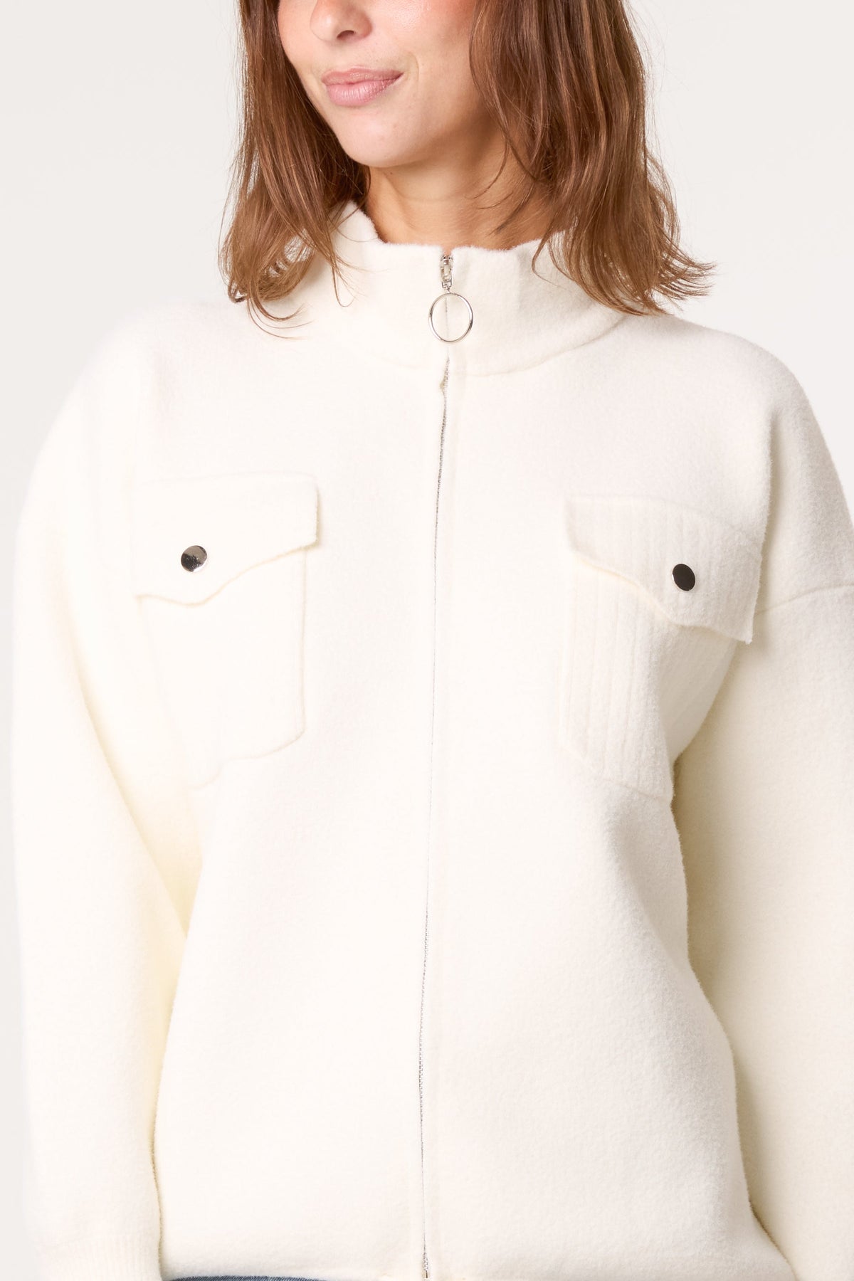Veste en Maille Zippée Femme à Poches Utilitaires