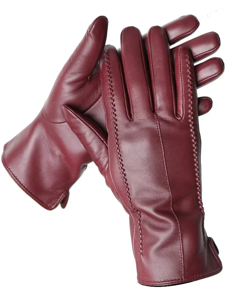 Gants d'Hiver Femme en Cuir, Doublure Polaire Chaude
