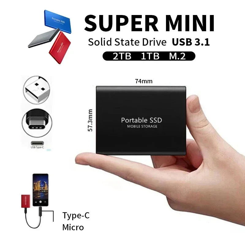 Disque SSD Externe 2TB Ultra-Rapide USB 3.1 Type-C pour PC et Laptop